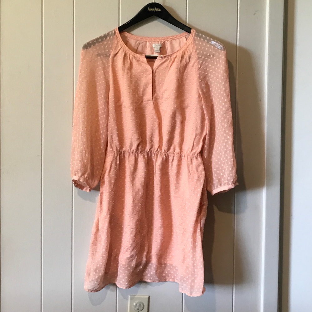 JCrew Swiss dots, sheer peach summer dress, size 6